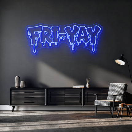 Blue FRI-YAY Drip Neon Sign