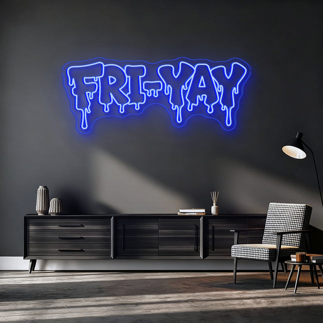 Blue FRI-YAY Drip Neon Sign
