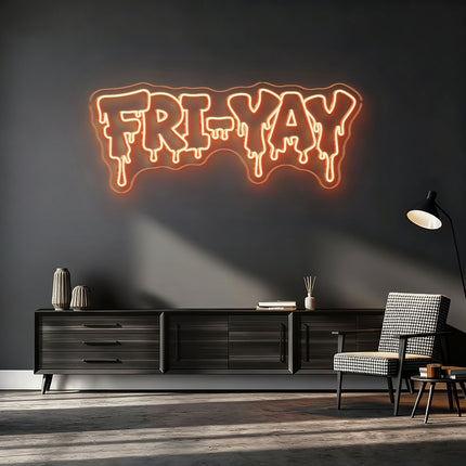 Golden Yellow FRI-YAY Drip Neon Sign