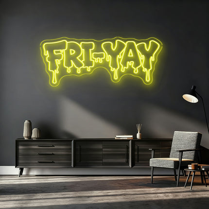 Lemon Yellow FRI-YAY Drip Neon Sign