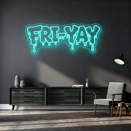 Mint Green FRI-YAY Drip Neon Sign