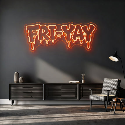 Orange FRI-YAY Drip Neon Sign