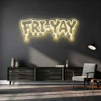 Warm White FRI-YAY Drip Neon Sign