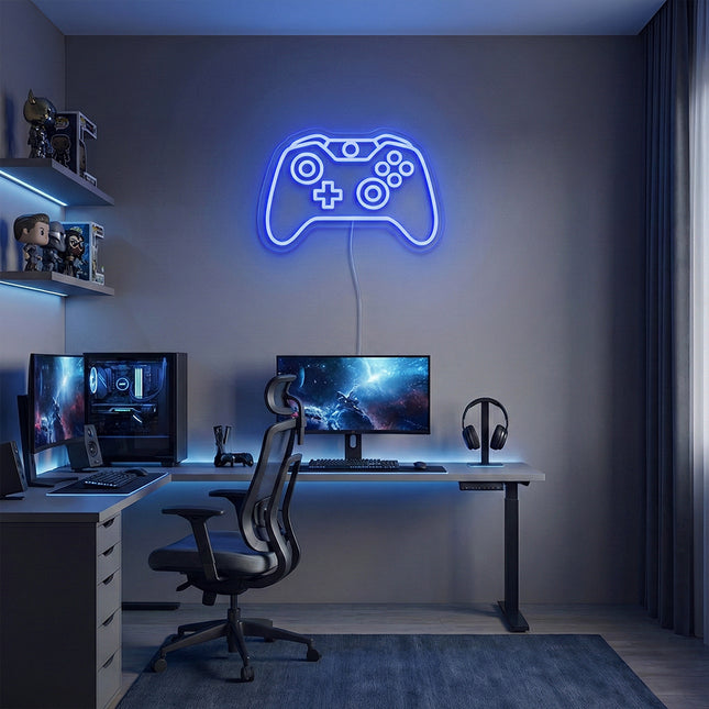 Blue Game Controller Neon Sign