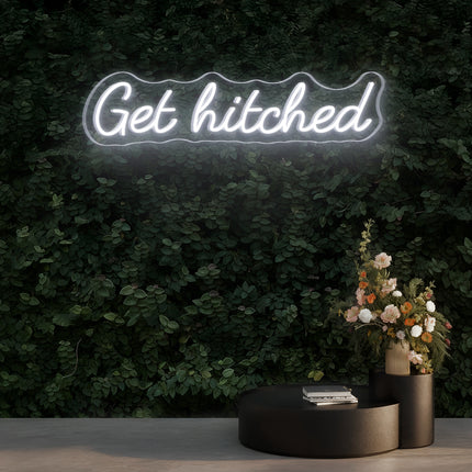 White Get Hitched Neon Sign