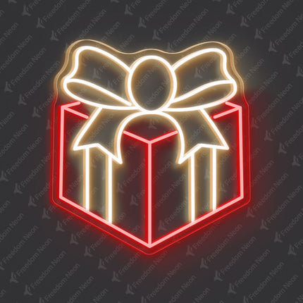 Red Gift Box with Bow Neon Sign