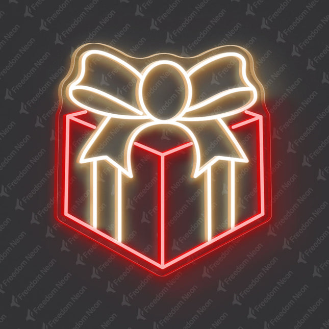 Red Gift Box with Bow Neon Sign