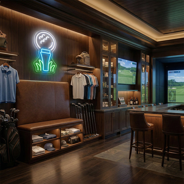 Golf Ball & Ice Blue Tee Neon Sign
