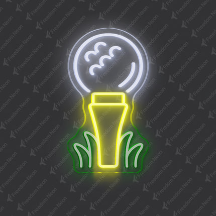 Golf Ball & Lemon Yellow Tee Neon Sign