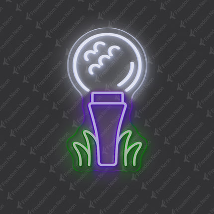 Golf Ball & Purple Tee Neon Sign