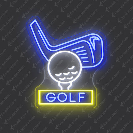 Blue Golf Club & Ball GOLF Neon Sign