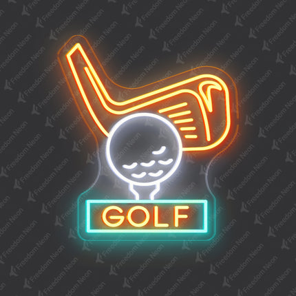 Golden Yellow Golf Club & Ball GOLF Neon Sign