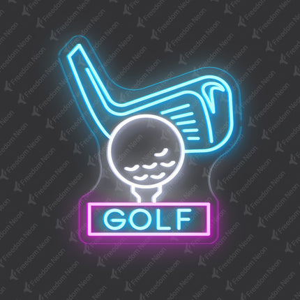 Ice Blue Golf Club & Ball GOLF Neon Sign