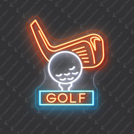 Orange Golf Club & Ball GOLF Neon Sign