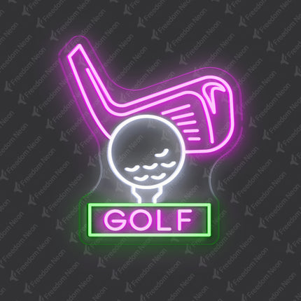 Pink Golf Club & Ball GOLF Neon Sign