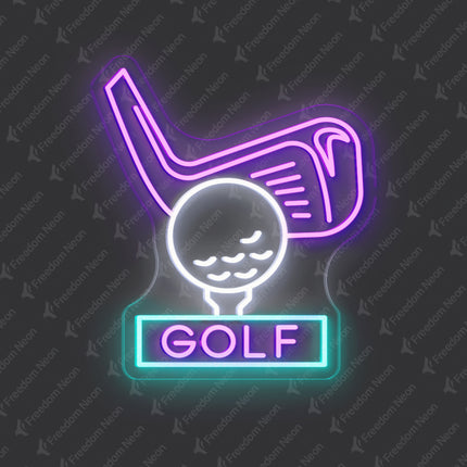 Purple Golf Club & Ball GOLF Neon Sign