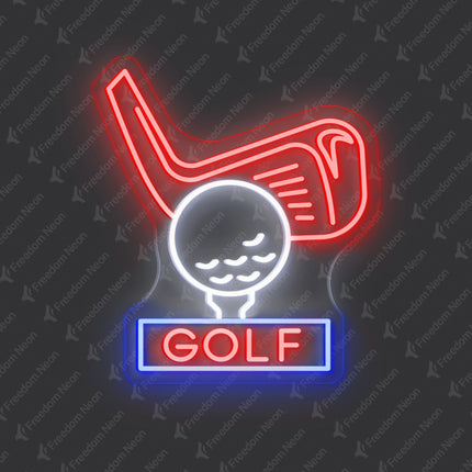 Red Golf Club & Ball GOLF Neon Sign