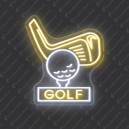 Warm White Golf Club & Ball GOLF Neon Sign