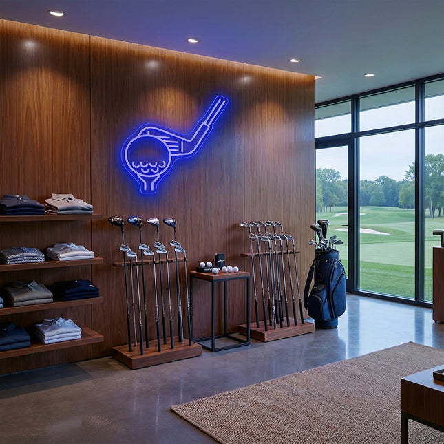 Blue Golf Club & Ball Neon Sign