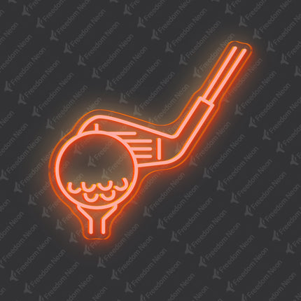 Golden Yellow Golf Club & Ball Neon Sign