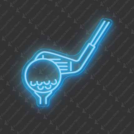 Ice Blue Golf Club & Ball Neon Sign
