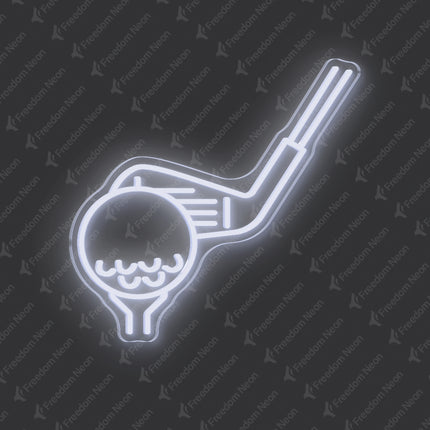 White Golf Club & Ball Neon Sign