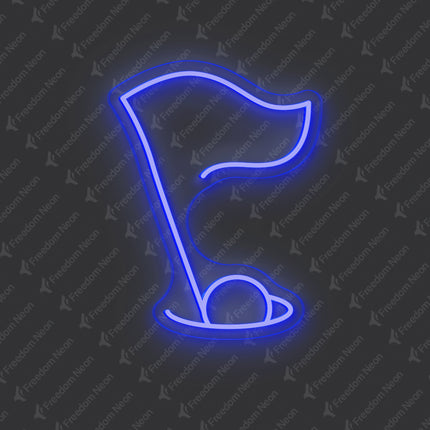Blue Golf Flag & Hole Neon Sign