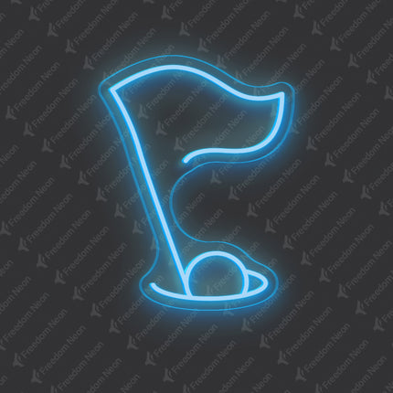 Ice Blue Golf Flag & Hole Neon Sign