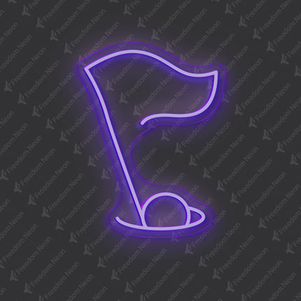 Purple Golf Flag & Hole Neon Sign