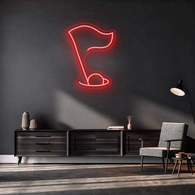 Red Golf Flag & Hole Neon Sign