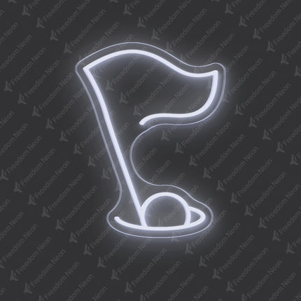 White Golf Flag & Hole Neon Sign