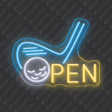 Ice Blue GOLF OPEN Neon Sign