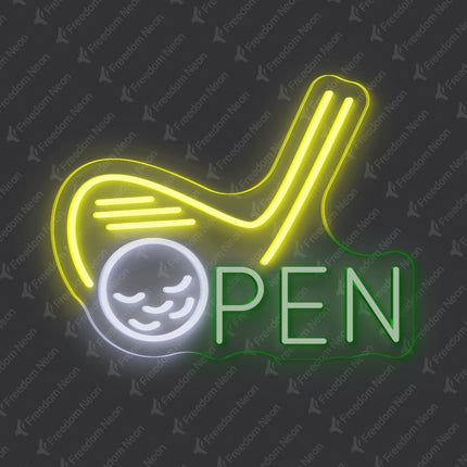 Lemon Yellow GOLF OPEN Neon Sign