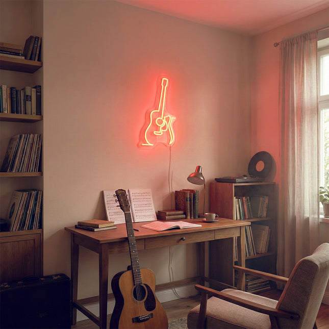 Red Guitar Neon Sign