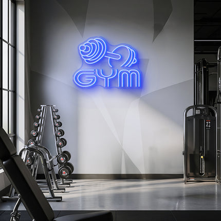 Blue Gym Dumbbell Neon Sign