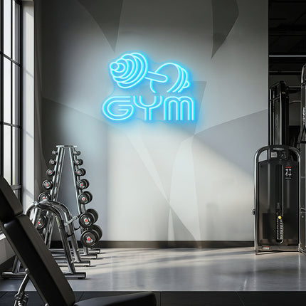 Ice Blue Gym Dumbbell Neon Sign