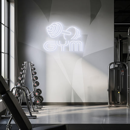 White Gym Dumbbell Neon Sign