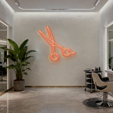 Golden Yellow Hair Stylist Scissors Neon Sign