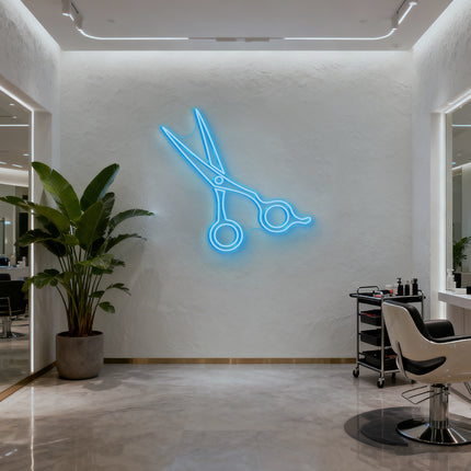 Ice Blue Hair Stylist Scissors Neon Sign
