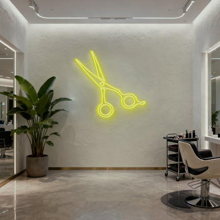 Lemon Yellow Hair Stylist Scissors Neon Sign