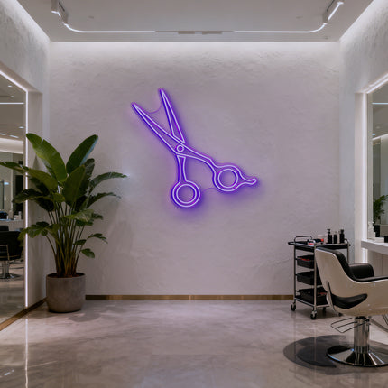 Purple Hair Stylist Scissors Neon Sign