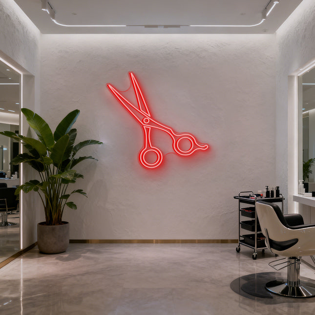 Red Hair Stylist Scissors Neon Sign