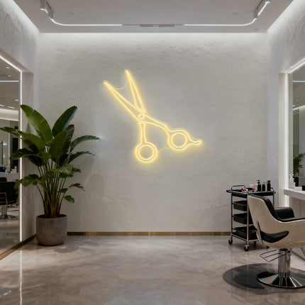 Warm White Hair Stylist Scissors Neon Sign
