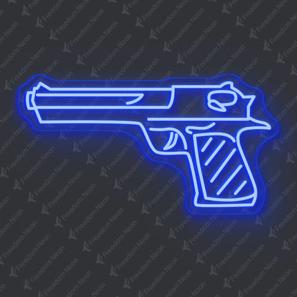 Blue Handgun Neon Sign