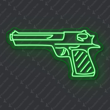 Green Handgun Neon Sign