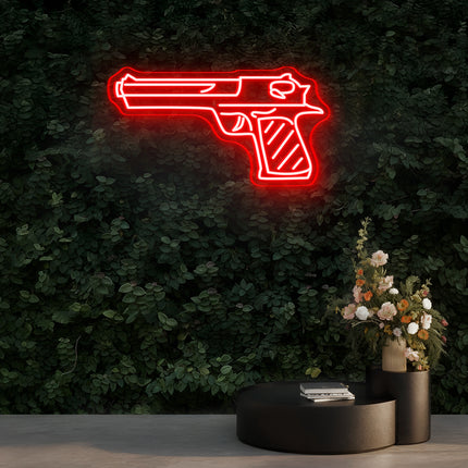 Red Handgun Neon Sign