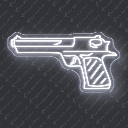 White Handgun Neon Sign