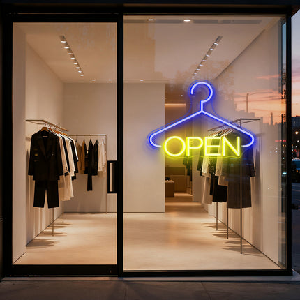 Hanger & Yellow "OPEN" Neon Sign