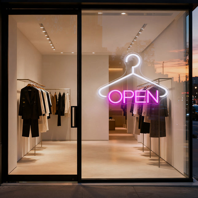 Hanger & Pink "OPEN" Neon Sign