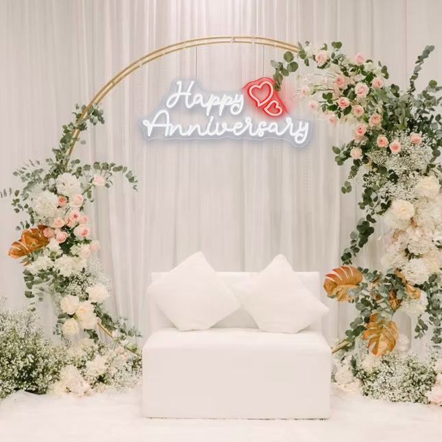 White Happy Anniversary Neon Sign